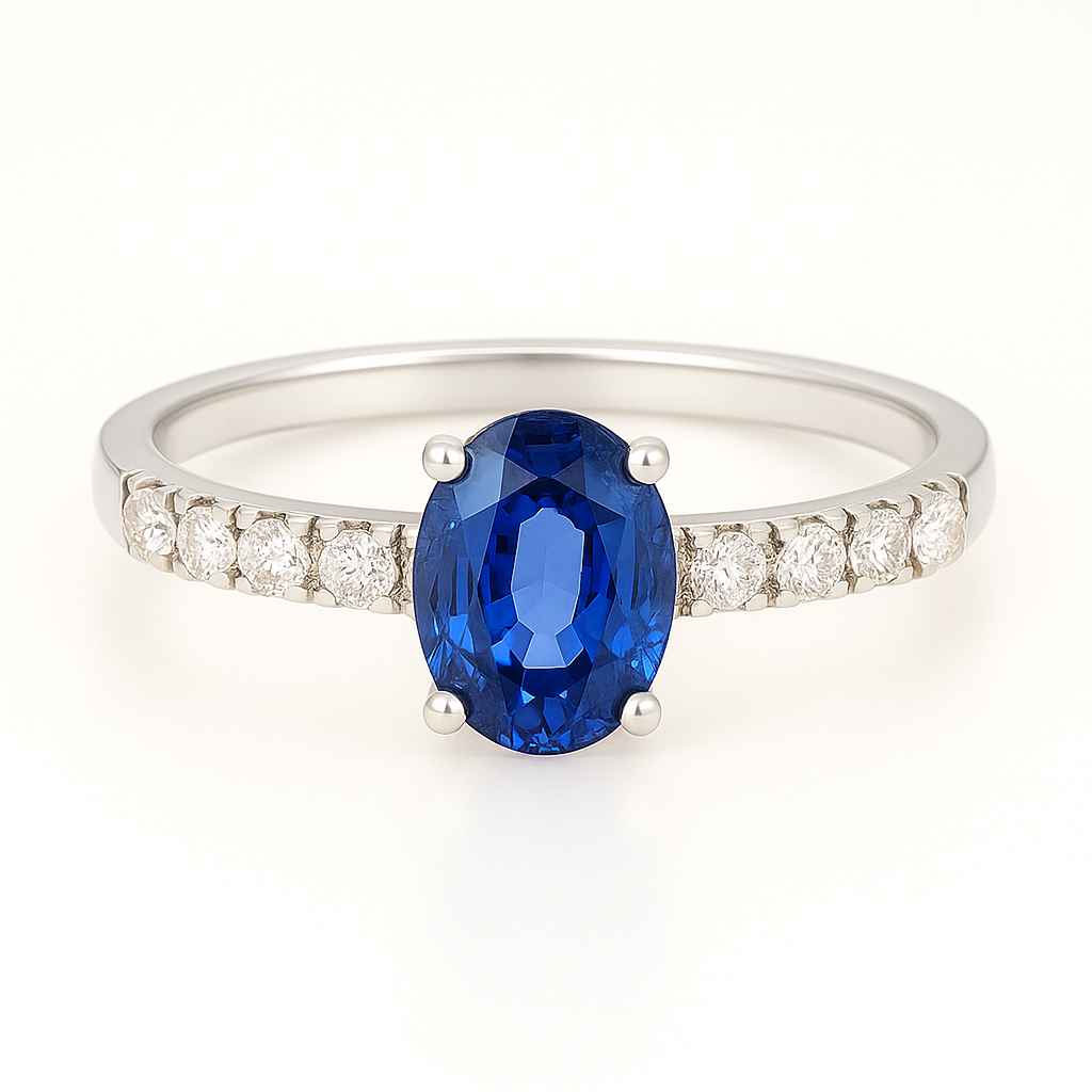 High-Mounted Oval Sapphire Ring with Diamond-Set Band