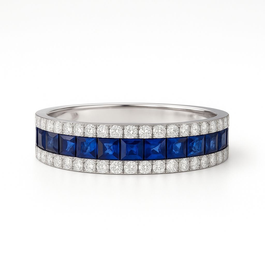 Blue Sapphire Square-Cut Infinity Band with Natural Diamonds