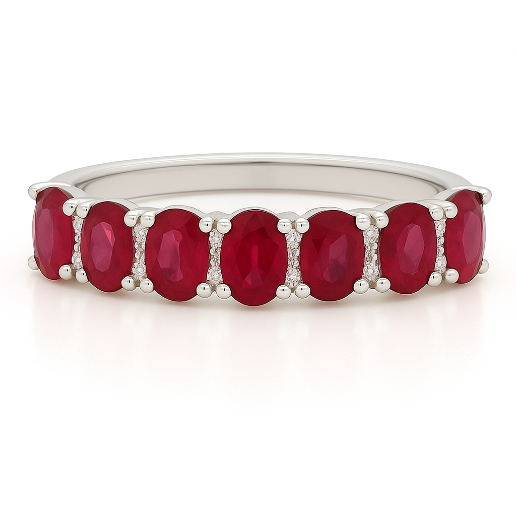 Seven-Stone Ruby Eternity Ring with Natural Diamonds