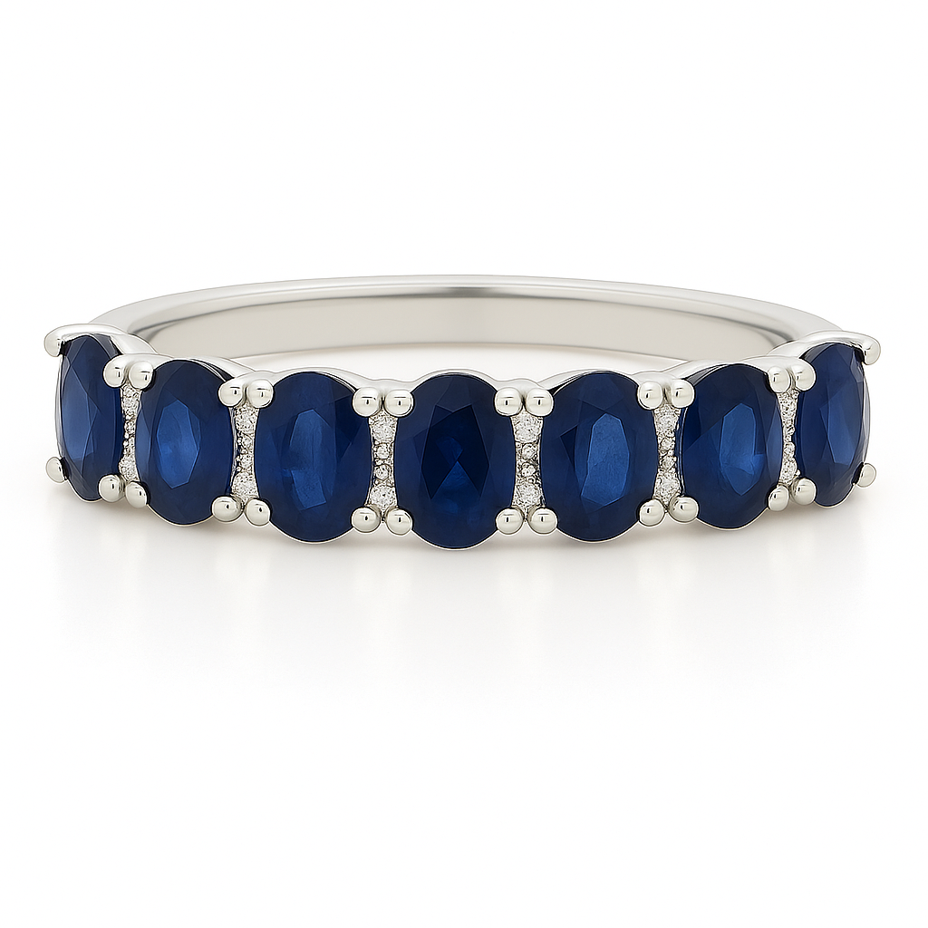 Seven-Stone Blue Sapphire Eternity Ring with Natural Diamonds