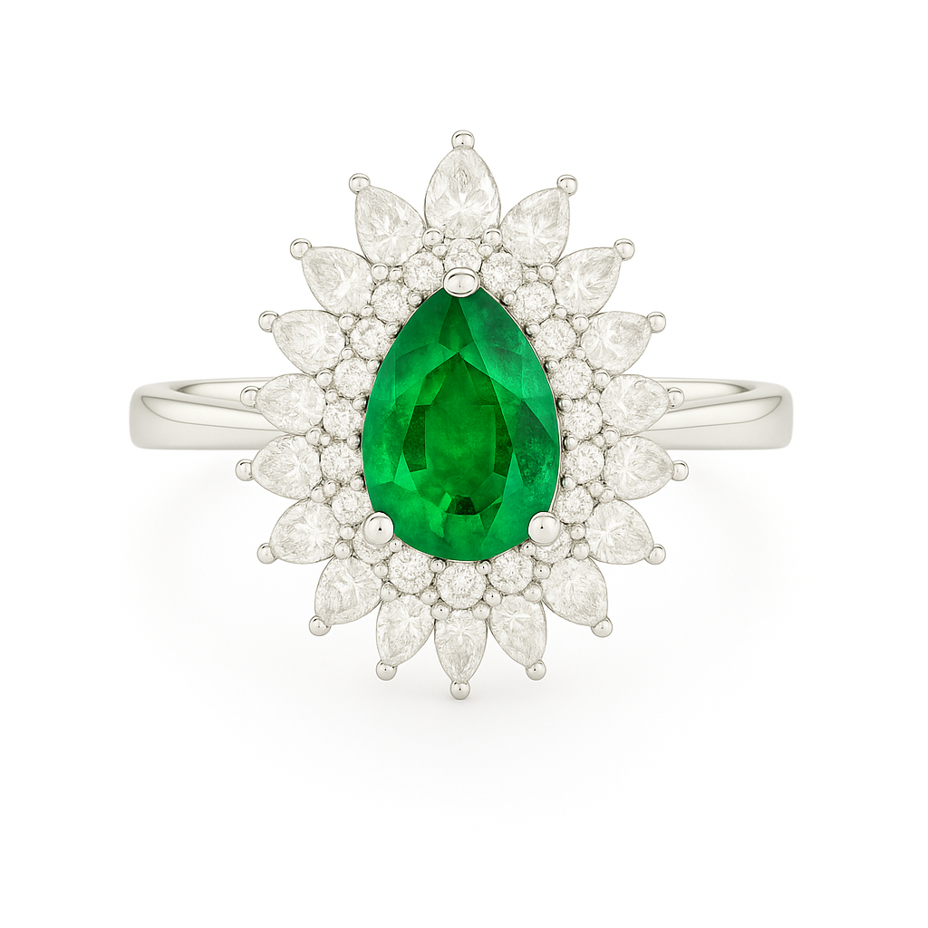 Double Halo Pear-Shaped Emerald Earrings – 7x5 mm