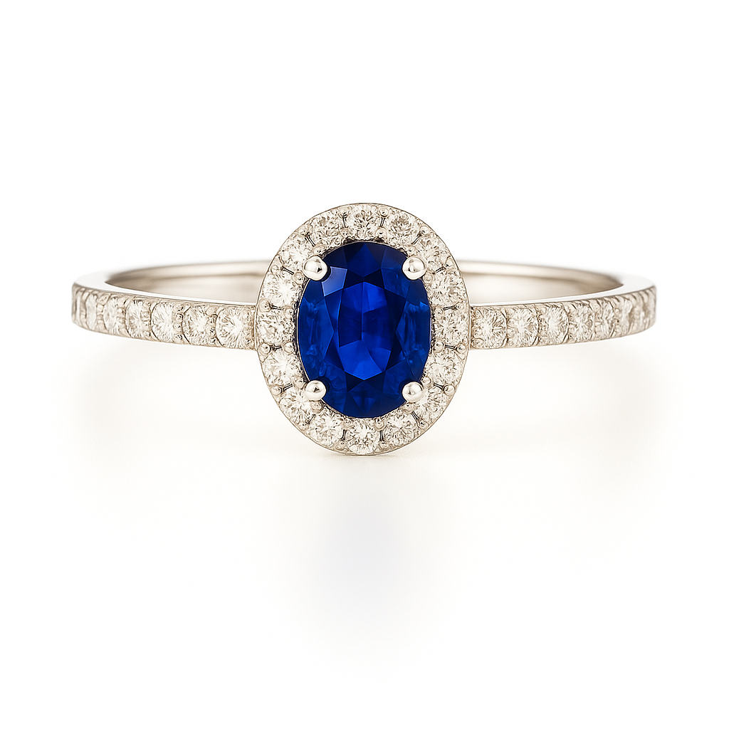 Halo Grace Blue Sapphire Ring with Diamond Band