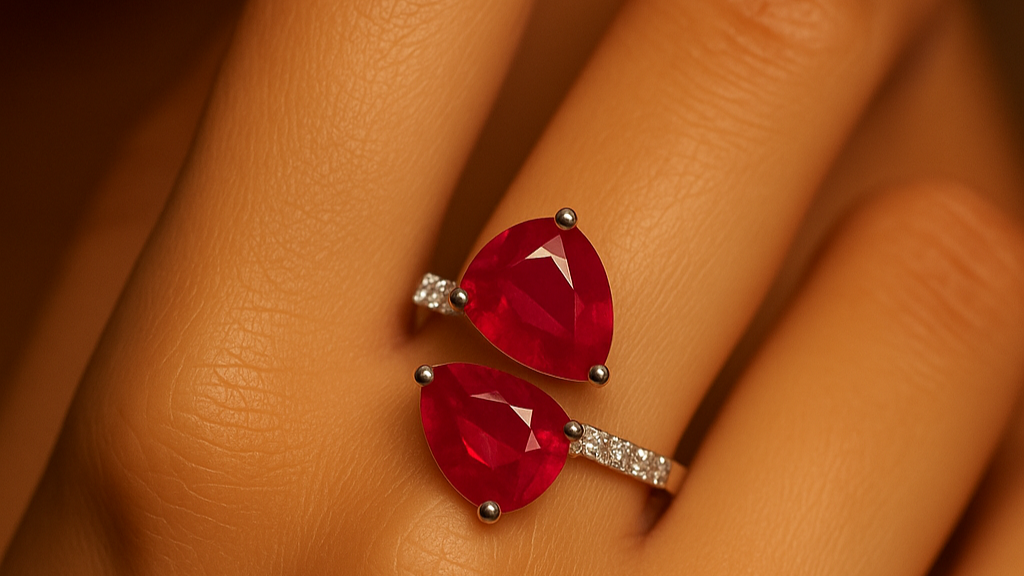 Toi et Moi Pear-Shaped Ruby Ring with Diamond-Set Band