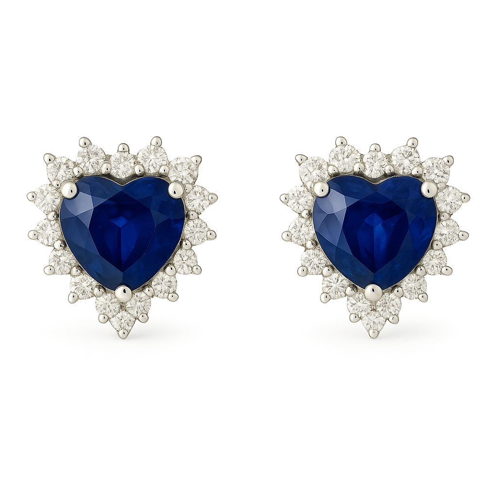 Heart-Shaped Sapphire & Diamond Halo Earrings (6 mm)