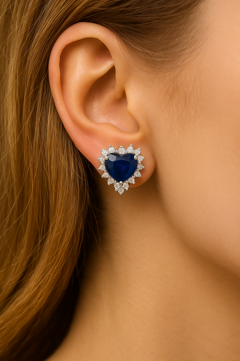 Heart-Shaped Sapphire & Diamond Halo Earrings (6 mm)