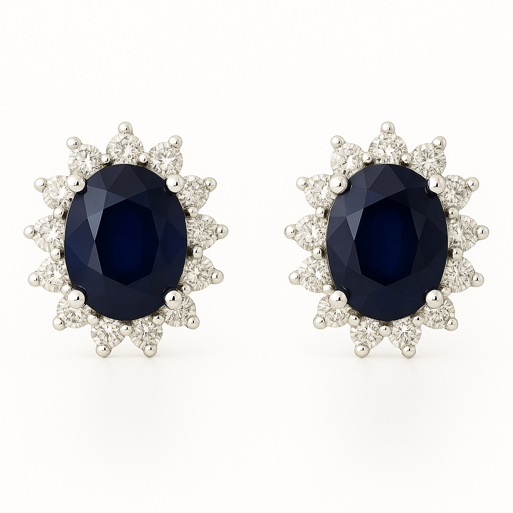 Oval-Cut Sapphire & Diamond Halo Earrings (5 x 4 mm)