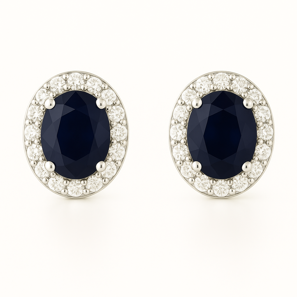 Oval-Cut Sapphire & Diamond Halo Stud Earrings (5x4 mm)