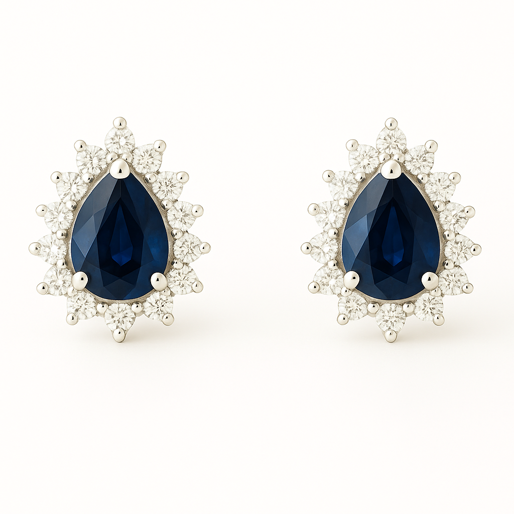 Pear-Shaped Sapphire Earrings with Diamond Halo (7x5mm)