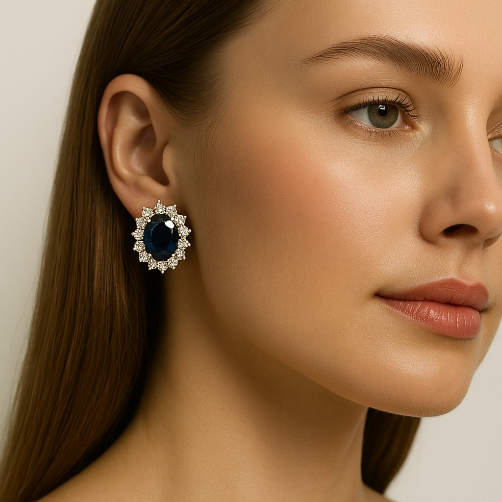 Oval-Shaped Sapphire Earrings with Diamond Halo (7x5mm)