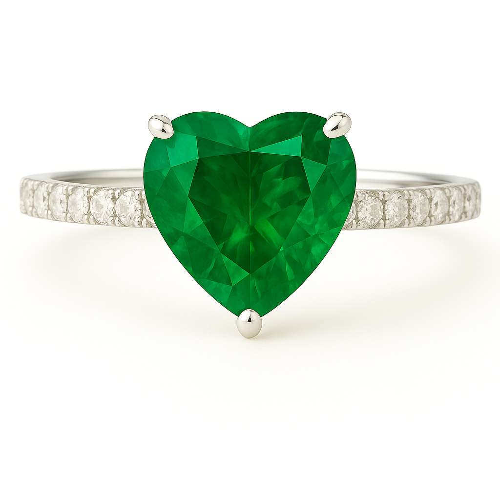 Heart-Shaped Emerald Ring with Diamond Accents (9mm)