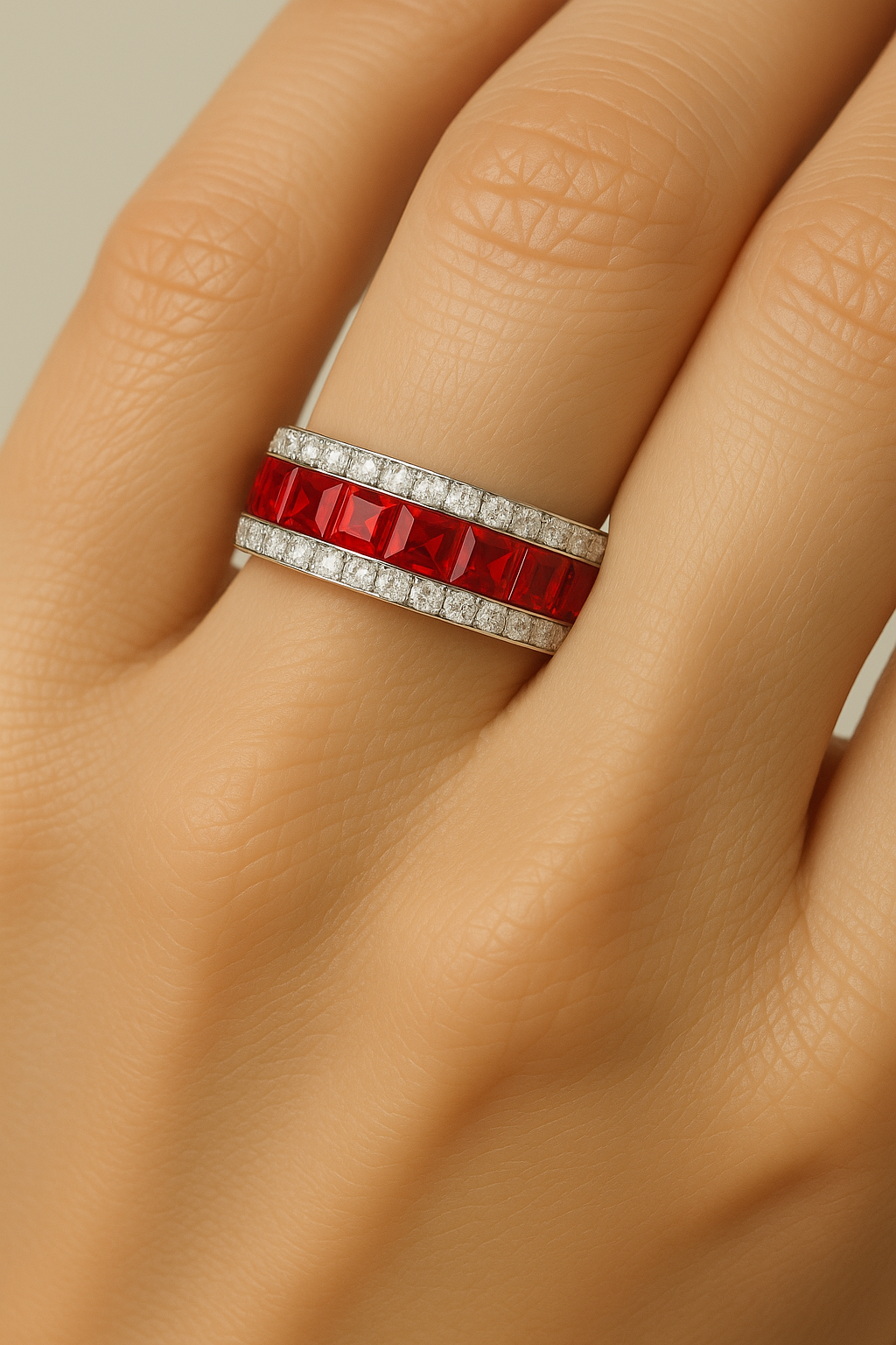 Ruby Square Infinity Band with Natural Diamonds – 1.2mm