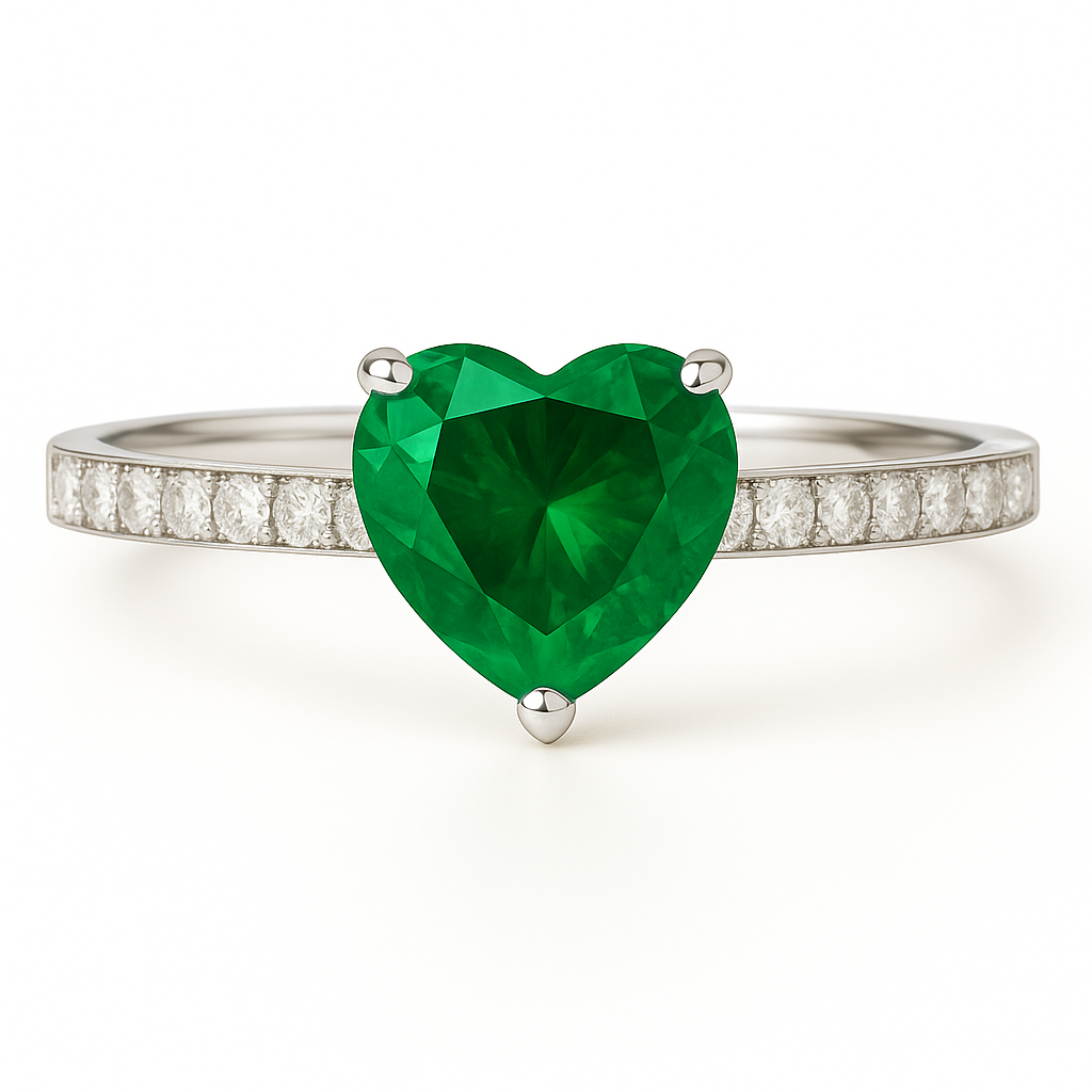 Heart 7mm -Shaped Emerald Ring with Round Diamond Accents