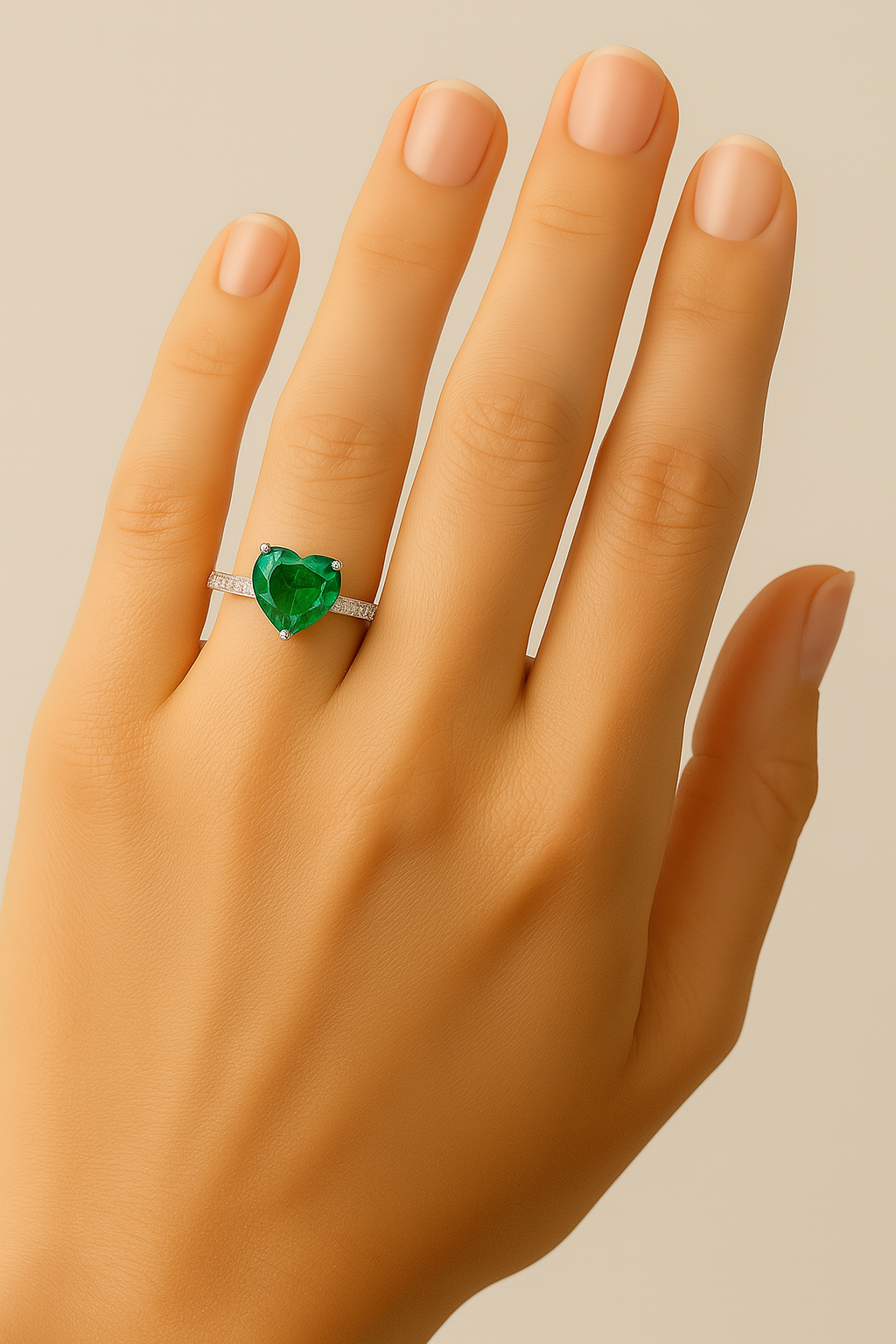 Heart 7mm -Shaped Emerald Ring with Round Diamond Accents