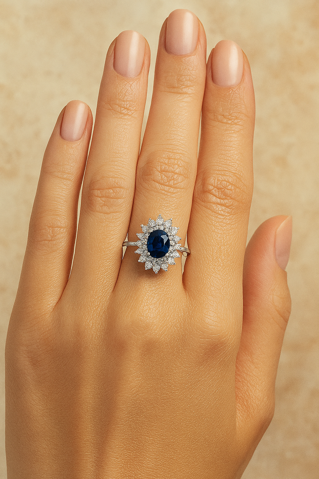 Royal Blue Double Halo Sapphire Ring – Oval 5x4 mm