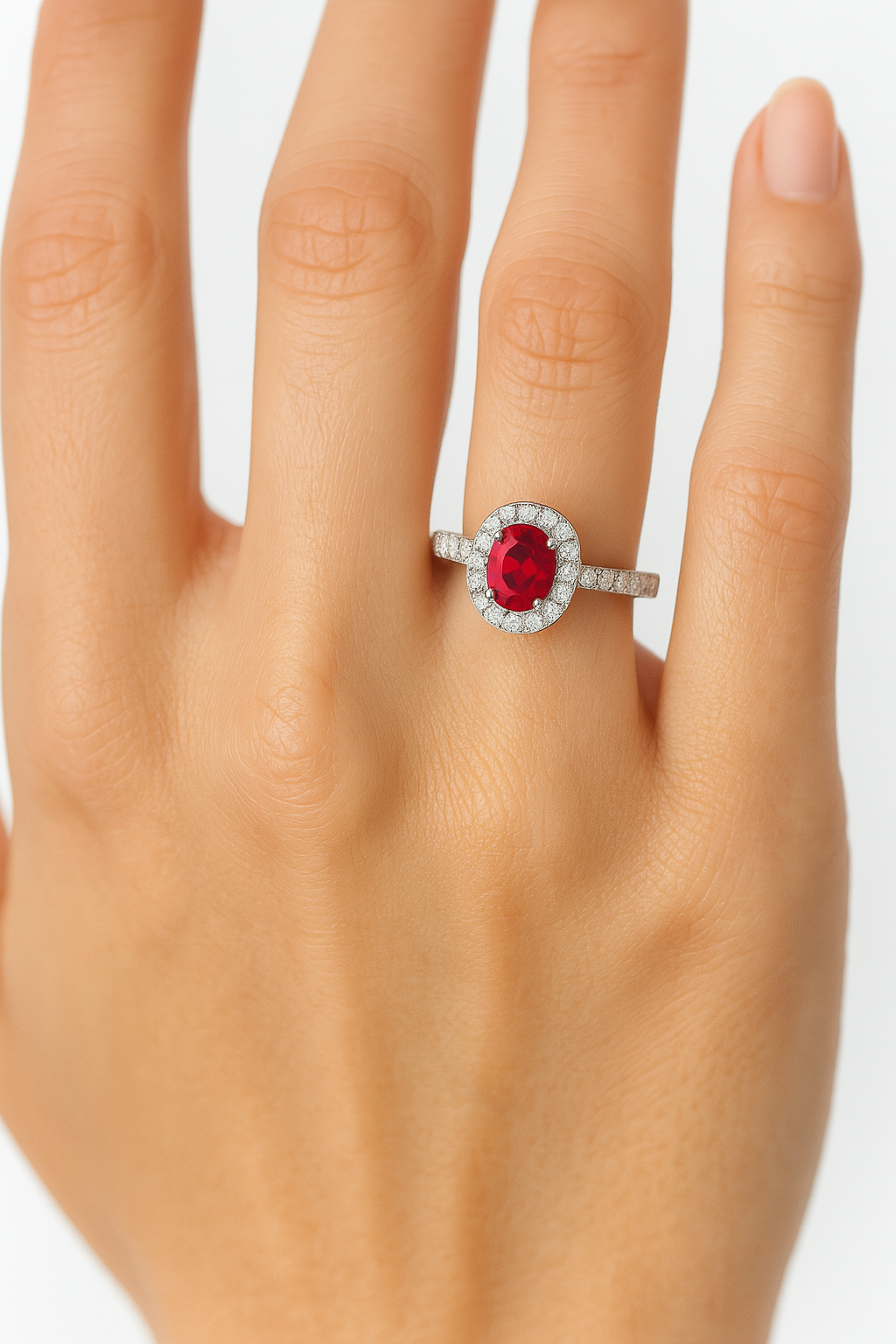 Halo Elegance Ruby Ring with Diamond Band