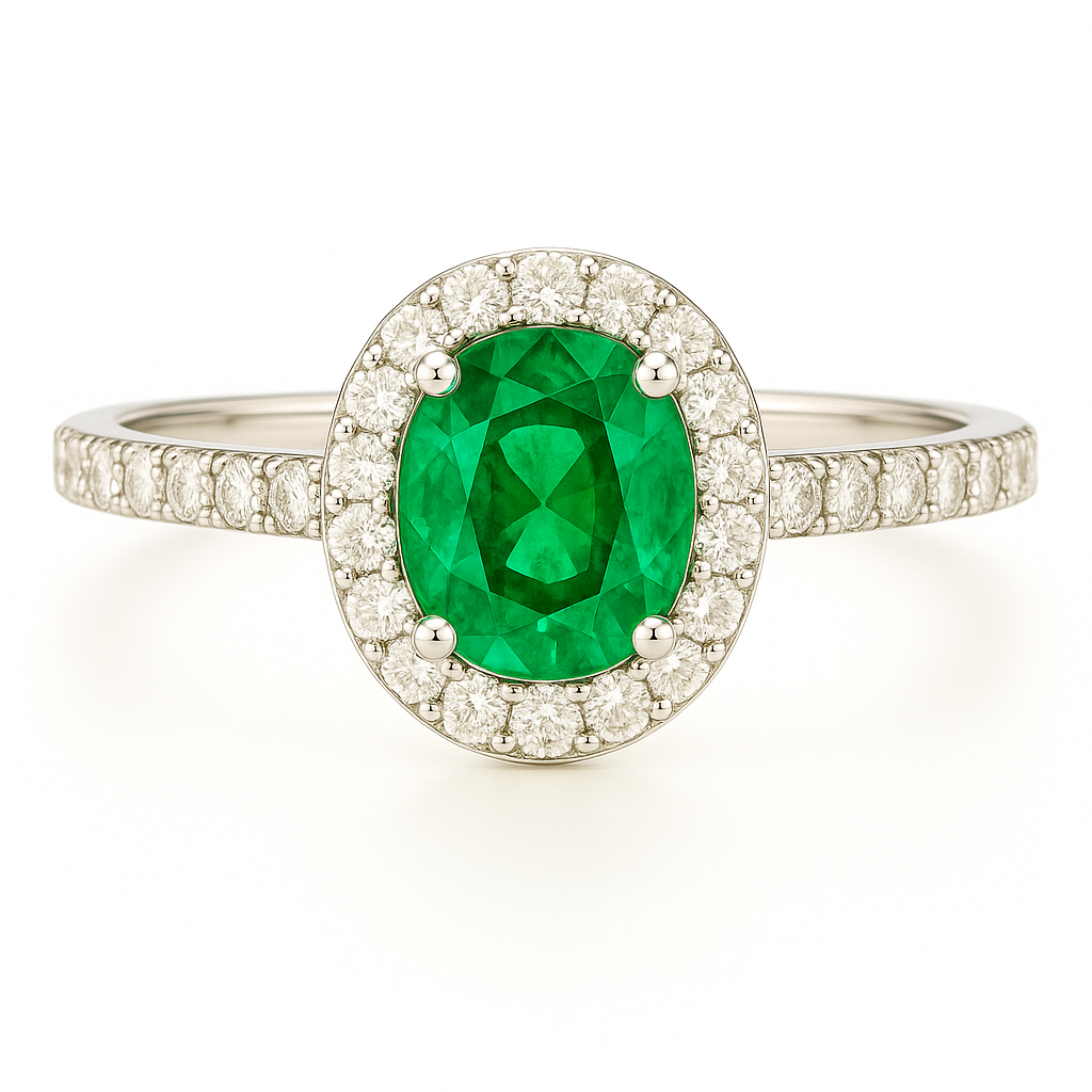 Halo Elegance Emerald Ring Band
