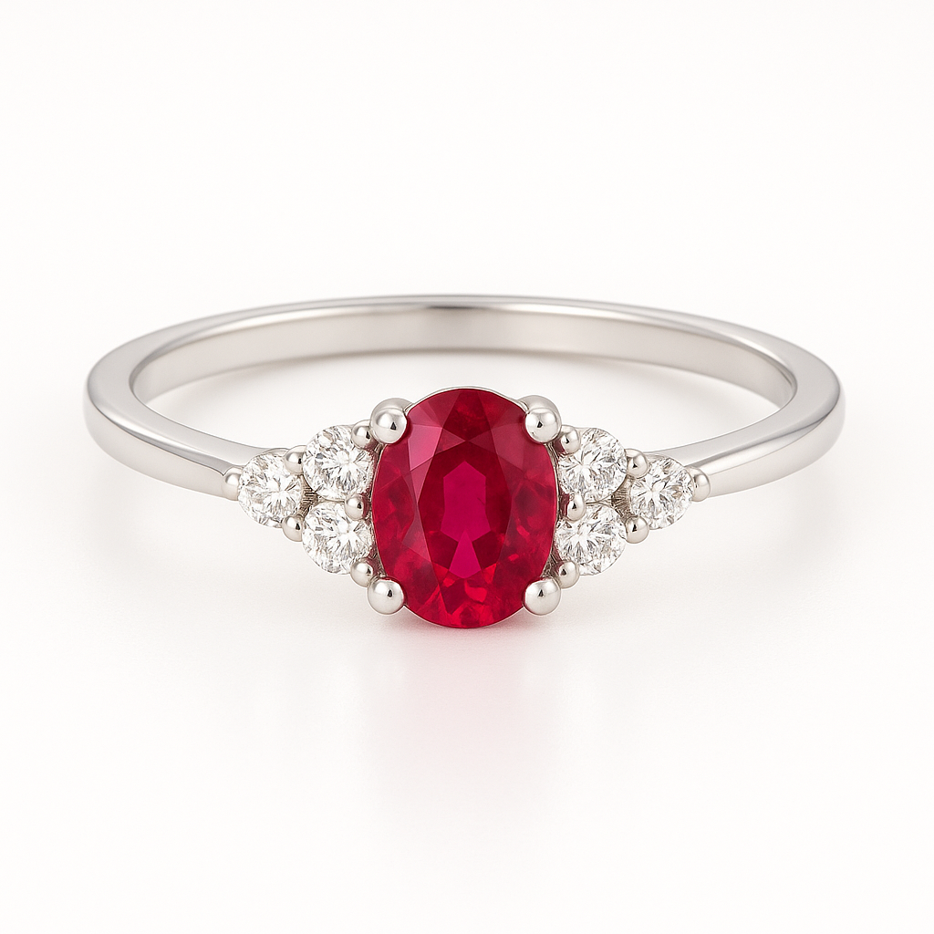 Classic Oval Ruby Ring with Side Diamond Accents