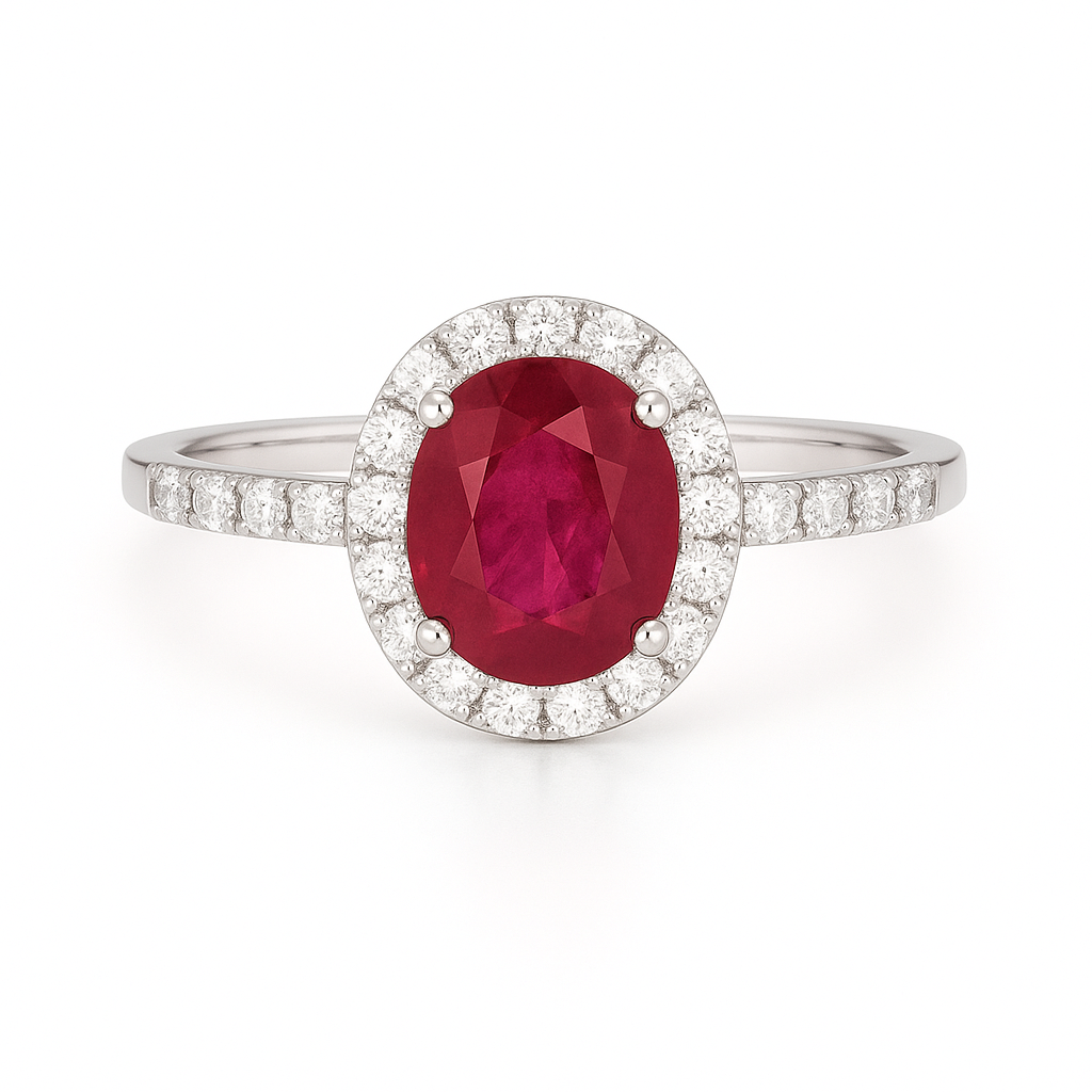 Oval Ruby Halo Ring with Diamond Accents