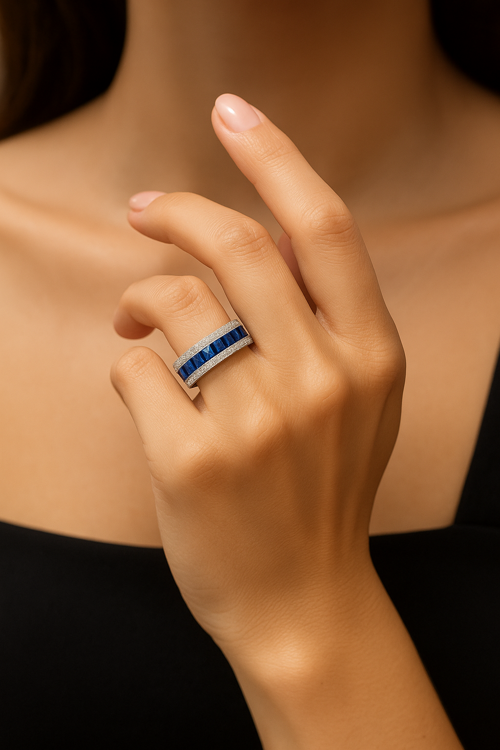 Blue Sapphire Square-Cut Infinity Band with Natural Diamonds