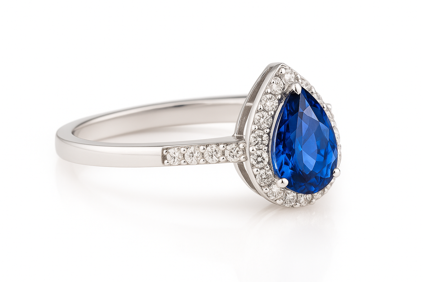 Pear-Shaped Sapphire Halo Ring with Natural Diamonds