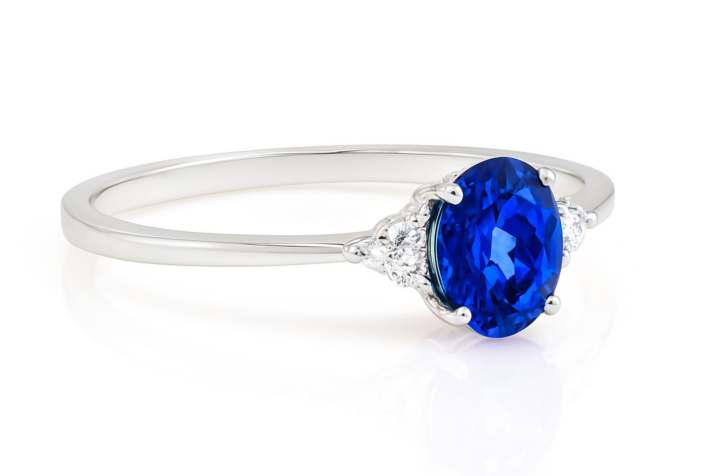 Oval Blue Sapphire Ring with Side Diamonds