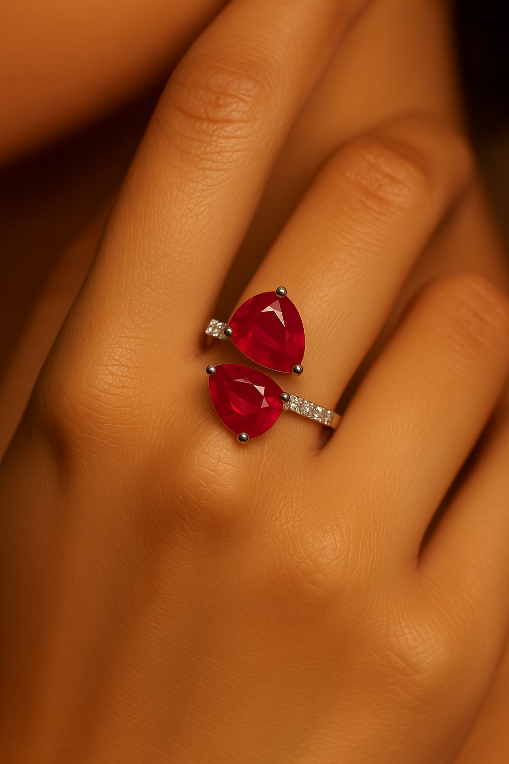 Toi et Moi Pear-Shaped Ruby Ring with Diamond-Set Band