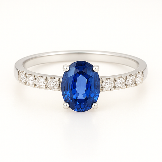 High-Mounted Oval Sapphire Ring with Diamond-Set Band