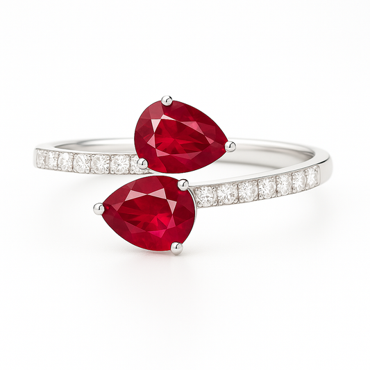 Toi et Moi Pear-Shaped Ruby Ring with Diamond-Set Band
