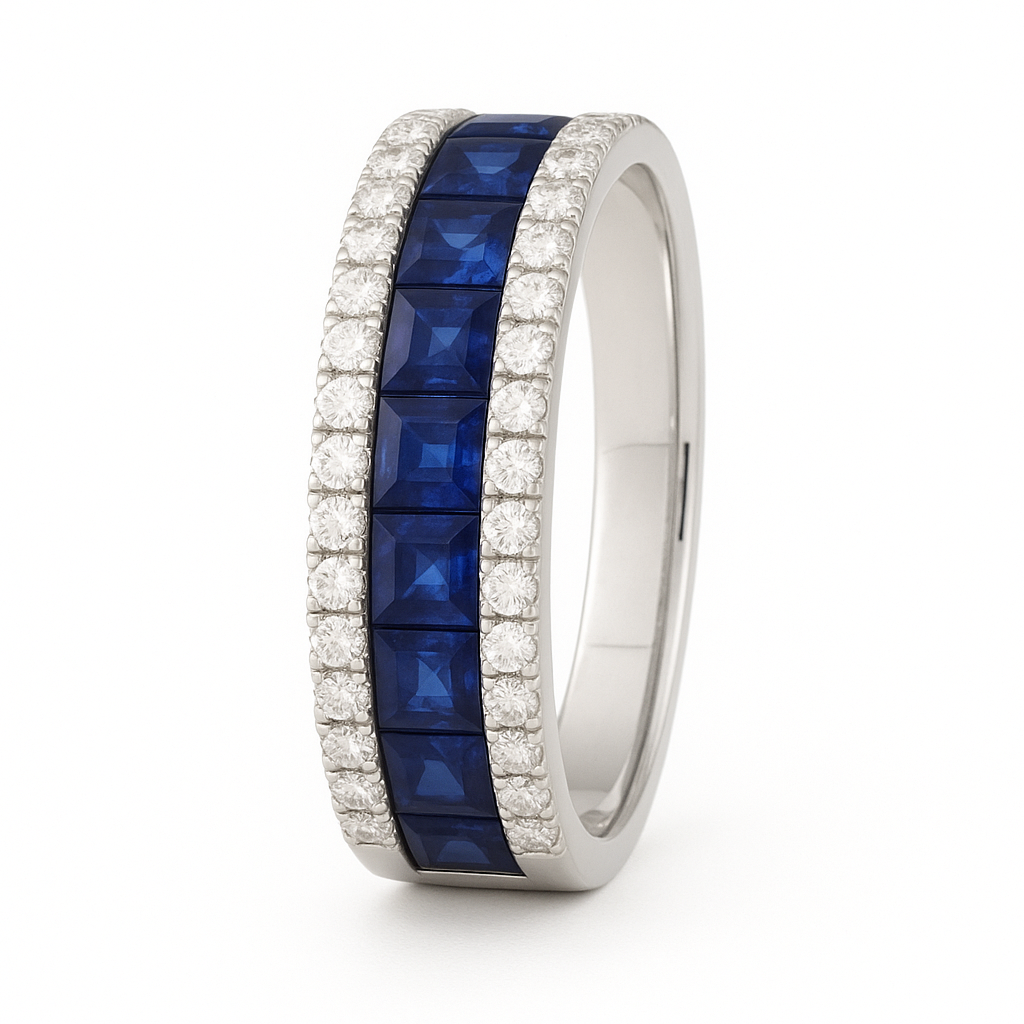 Blue Sapphire Square-Cut Infinity Band with Natural Diamonds