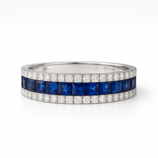 Blue Sapphire Square-Cut Infinity Band with Natural Diamonds