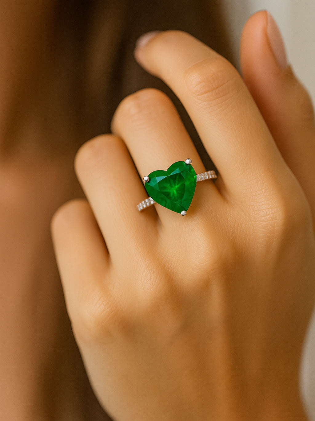 Heart-Shaped Emerald Ring with Diamond Accents (9mm)