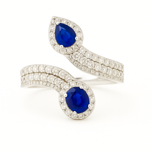 Serpent-Inspired Sapphire Ring with Triple Diamond Bridge (5x4mm)