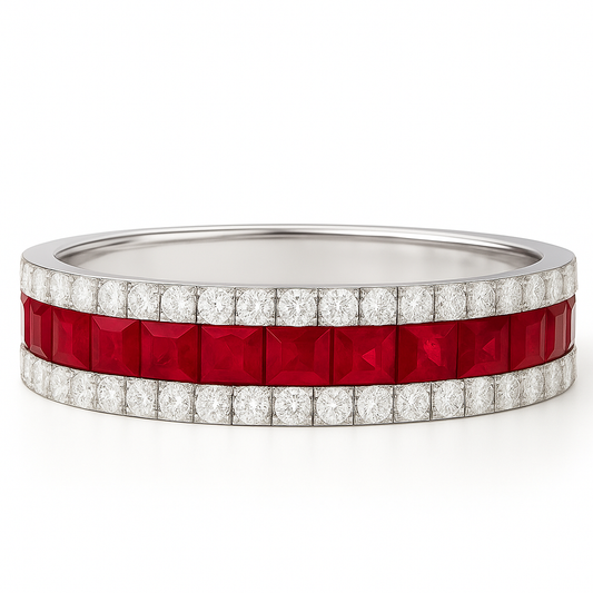 Ruby 2mm Square Infinity Band with Natural Diamonds