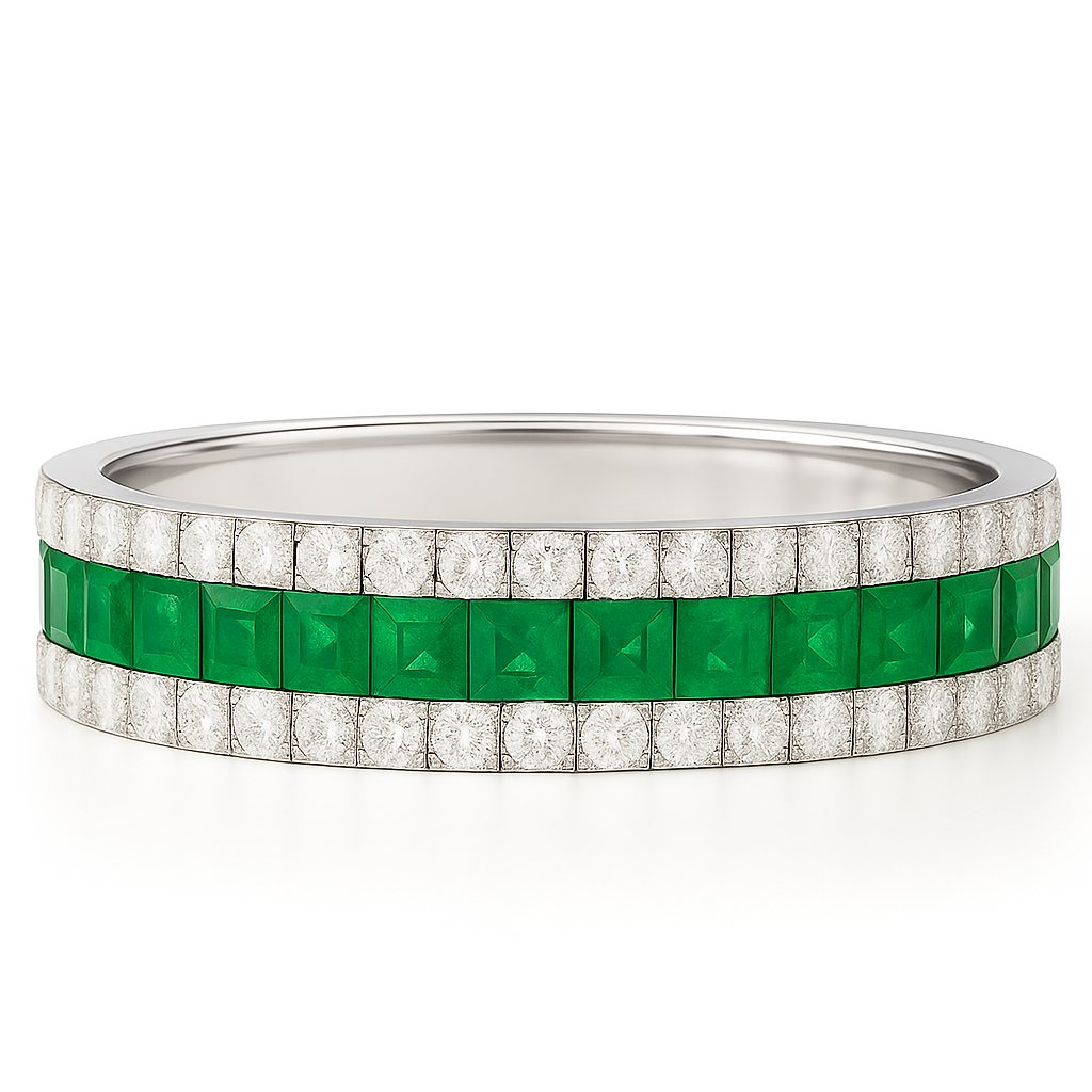 Emerald 2.5mm Square Infinity Band with Natural Diamonds