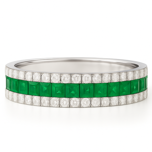 Emerald 2.5mm Square Infinity Band with Natural Diamonds