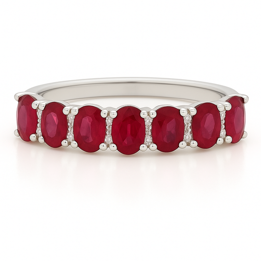 Seven-Stone Ruby Eternity Ring with Natural Diamonds