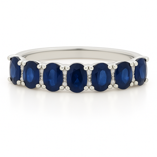 Seven-Stone Blue Sapphire Eternity Ring with Natural Diamonds