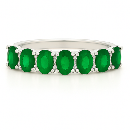 Seven-Stone Emerald Eternity Band with Natural Diamonds
