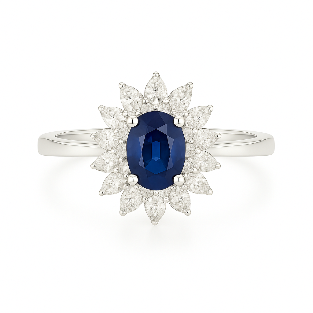 Royal Blue Double Halo Sapphire Ring – Oval 5x4 mm