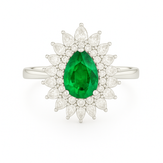 Double Halo Pear-Shaped Emerald Earrings – 7x5 mm