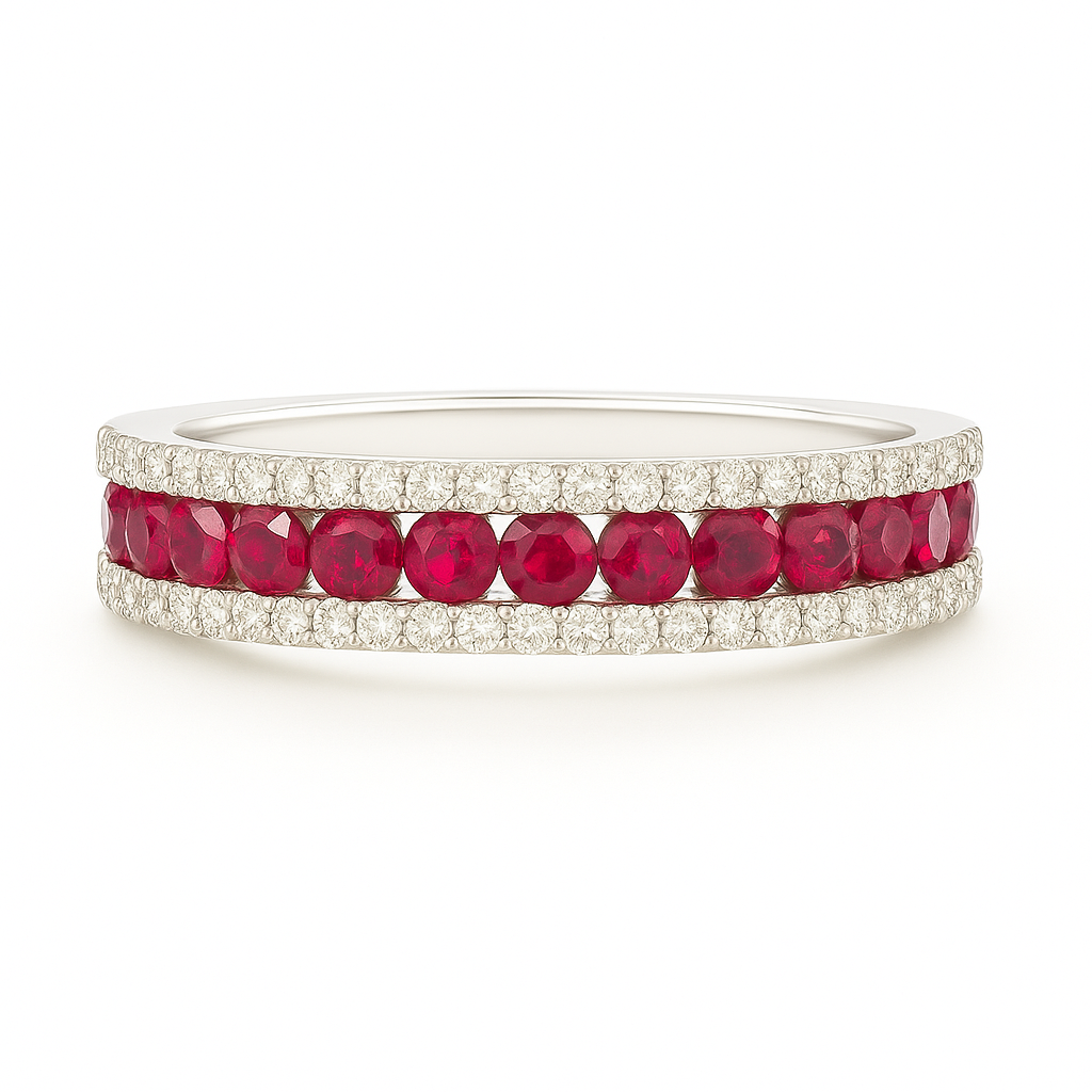 Ruby 2mm Round Infinity Band with Natural Diamonds