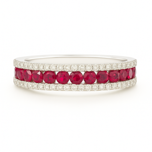 Ruby 2mm Round Infinity Band with Natural Diamonds