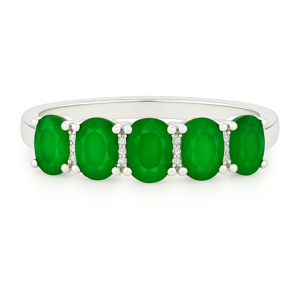 Emerald Five-Stone Eternity Ring with Natural Diamonds