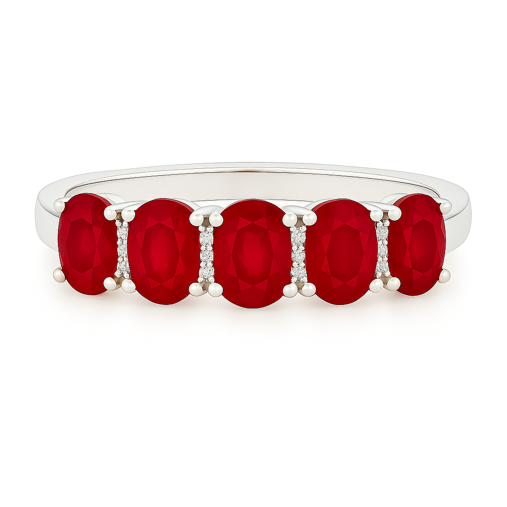 Ruby Five-Stone Eternity Ring with Natural Diamonds