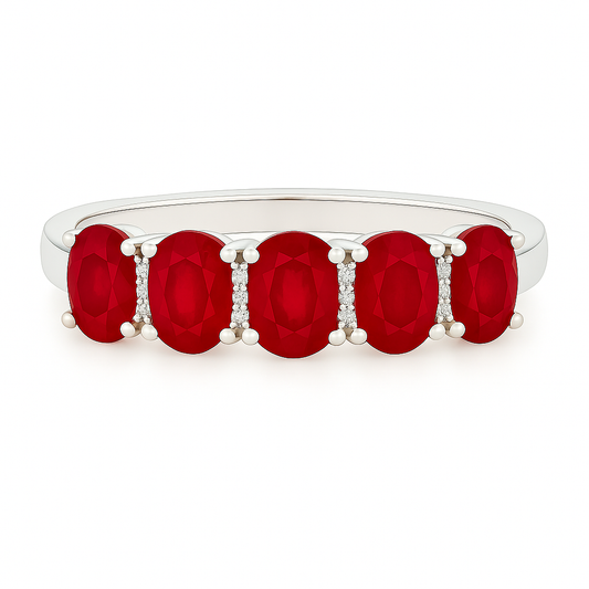 Ruby Five-Stone Eternity Ring with Natural Diamonds