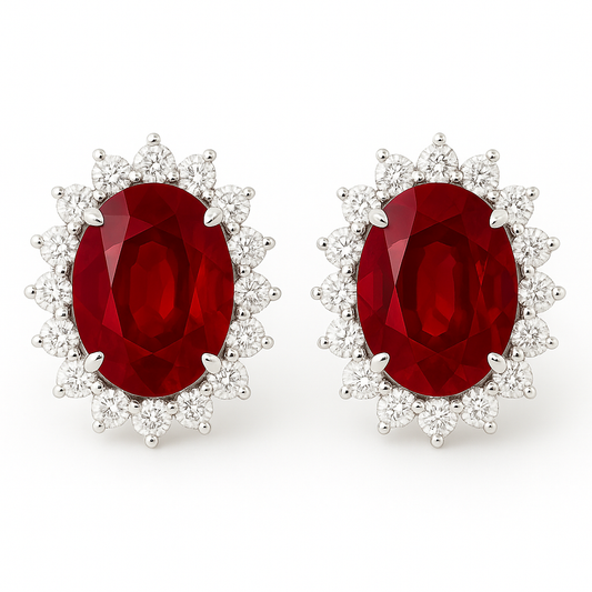 Oval-Cut Ruby & Diamond Halo Earrings (8 x 6 mm)