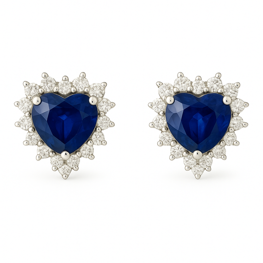 Heart-Shaped Sapphire & Diamond Halo Earrings (6 mm)