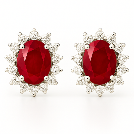 Oval-Cut Ruby & Diamond Halo Earrings (5 x 4 mm)