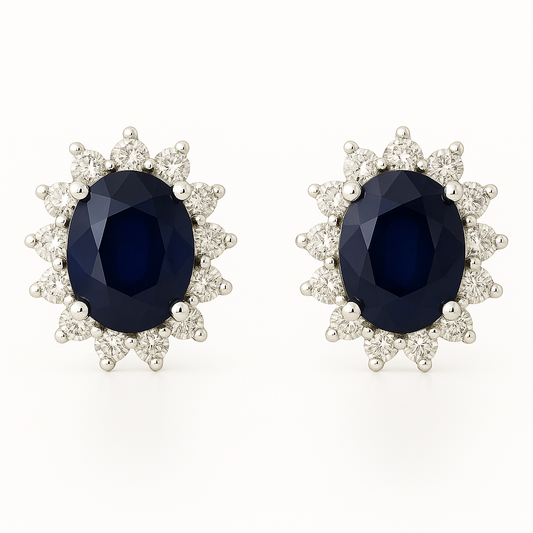 Oval-Cut Sapphire & Diamond Halo Earrings (5 x 4 mm)