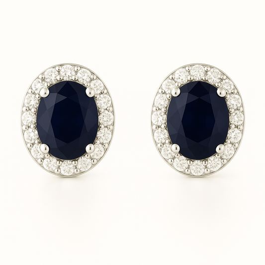 Oval-Cut Sapphire & Diamond Halo Stud Earrings (5x4 mm)